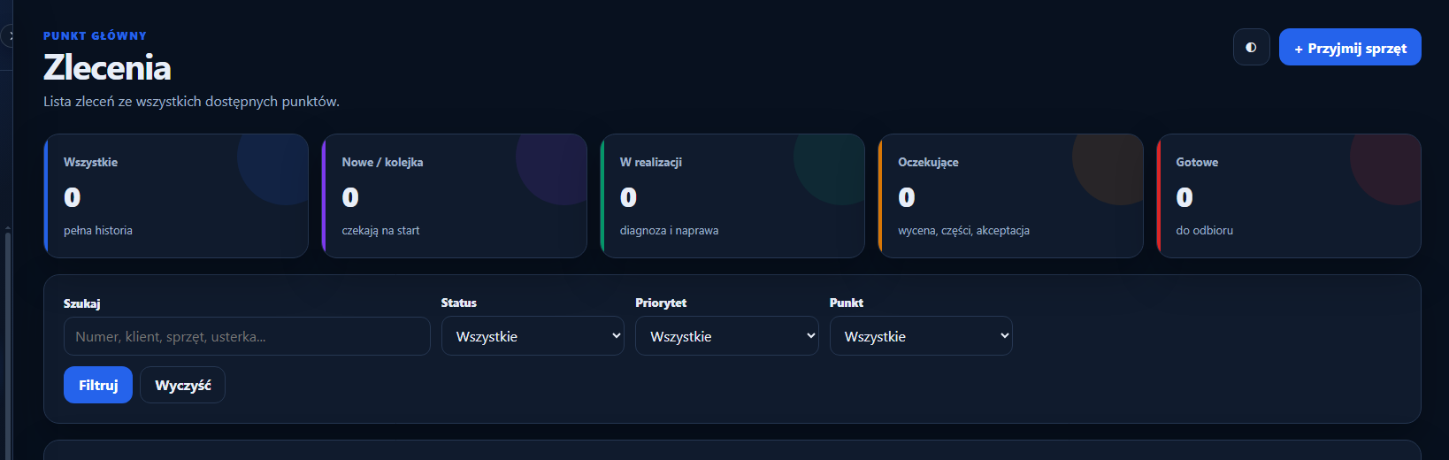 Prawdziwy ekran listy zleceń ASK Serwis Manager